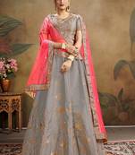 Grey Embroidered Silk Blend Semi Stitched Lehenga Choli