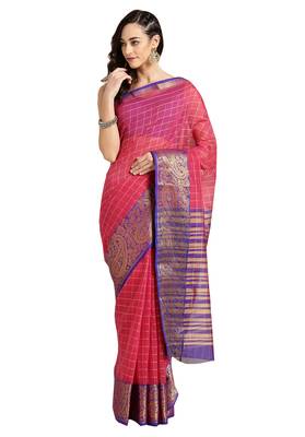 Pink Woven chanderi saree with blouse 1