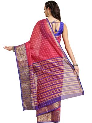 Pink Woven chanderi saree with blouse 2