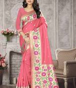 Pink Woven Kanchipuram Silk Saree With Blouse
