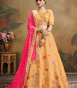 Orange Embroidered Silk Blend Semi Stitched Lehenga Choli