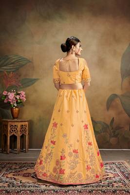 Orange Embroidered Silk Blend Semi Stitched Lehenga Choli 2