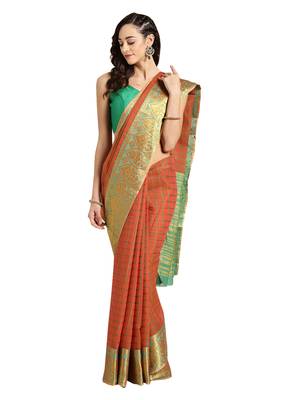 Orange Woven chanderi saree with blouse 1