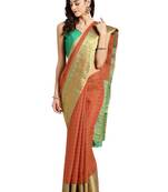 Orange Woven chanderi saree with blouse