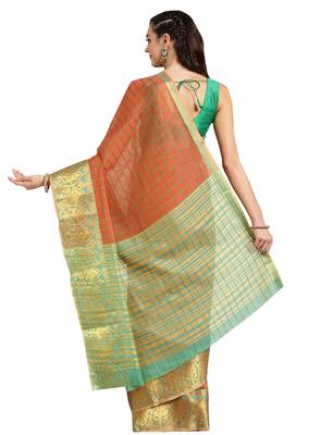 Orange Woven chanderi saree with blouse 2