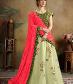 Green Embroidered Silk Blend Semi Stitched Lehenga Choli