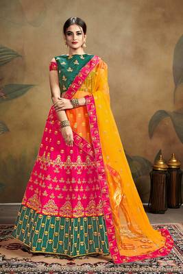 Pink Embroidered Silk Blend Semi Stitched Lehenga Choli 2