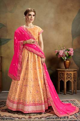 Orange Embroidered Silk Blend Semi Stitched Lehenga Choli 1