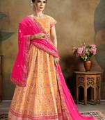 Orange Embroidered Silk Blend Semi Stitched Lehenga Choli