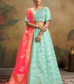 Turquoise Embroidered Silk Blend Semi Stitched Lehenga Choli