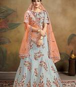 Grey Embroidered Satin Semi Stitched Lehenga Choli