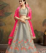 Grey Embroidered Silk Blend Semi Stitched Lehenga Choli