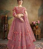 Purple Embroidered Net Semi Stitched Lehenga Choli