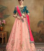 Pink Embroidered Silk Blend Semi Stitched Lehenga Choli