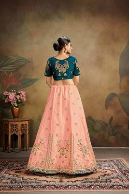 Pink Embroidered Silk Blend Semi Stitched Lehenga Choli 2