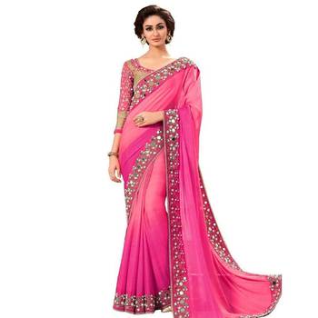 Pink EMBROIDERED GEORGETTE SAREE WITH BLOUSE 1