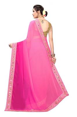 Pink EMBROIDERED GEORGETTE SAREE WITH BLOUSE 2