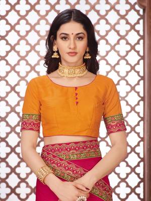 Pink embroidered art silk saree with blouse 5