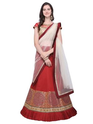 Maroon embroidered art silk semi stitched lehenga 1