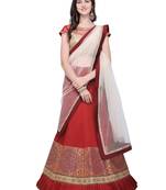 Maroon embroidered art silk semi stitched lehenga