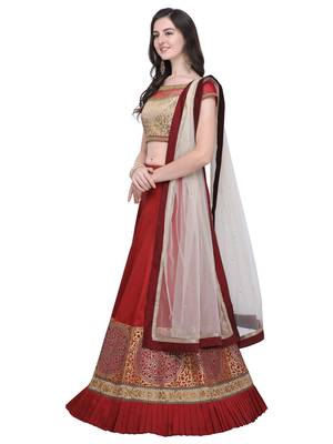 Maroon embroidered art silk semi stitched lehenga 2