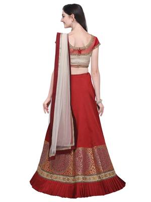 Maroon embroidered art silk semi stitched lehenga 3