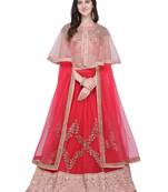 Pink embroidered net semi stitched lehenga