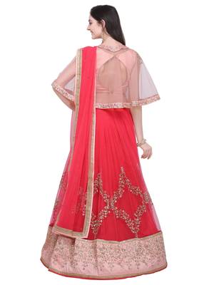 Pink embroidered net semi stitched lehenga 3