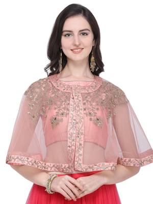 Pink embroidered net semi stitched lehenga 4