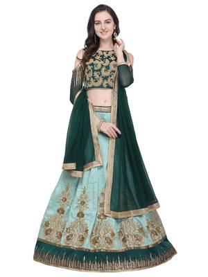 Green embroidered art silk semi stitched lehenga 1
