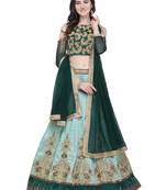 Green embroidered art silk semi stitched lehenga