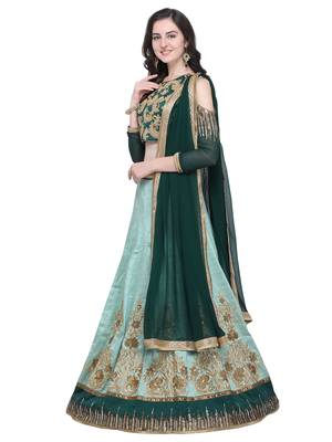 Green embroidered art silk semi stitched lehenga 2