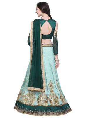 Green embroidered art silk semi stitched lehenga 3