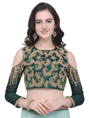 Green embroidered art silk semi stitched lehenga 4