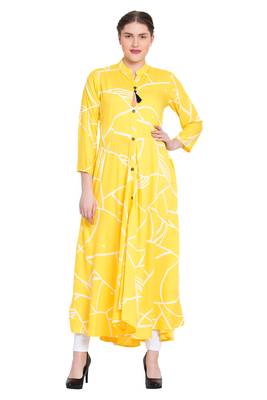 Yellow printed cotton kurtas-and-kurtis 1