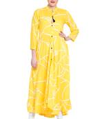 Yellow printed cotton kurtas-and-kurtis