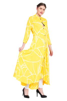 Yellow printed cotton kurtas-and-kurtis 3