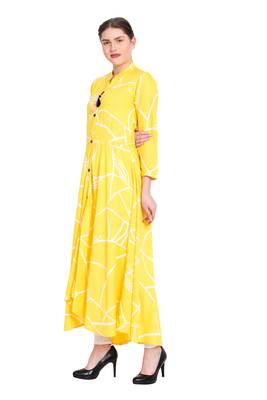 Yellow printed cotton kurtas-and-kurtis 4