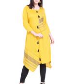 Mustard embroidered cotton kurtas-and-kurtis