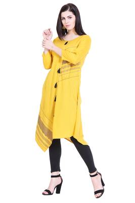 Mustard embroidered cotton kurtas-and-kurtis 4