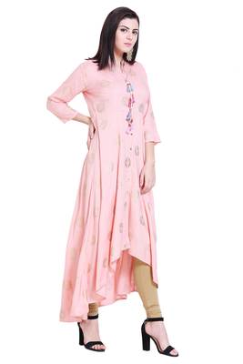 Baby-pink printed cotton kurtas-and-kurtis 4