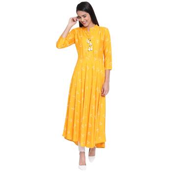 Yellow printed cotton kurtas-and-kurtis 1