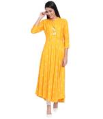 Yellow printed cotton kurtas-and-kurtis