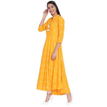 Yellow printed cotton kurtas-and-kurtis 3