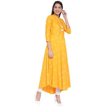 Yellow printed cotton kurtas-and-kurtis 4