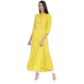 Light-yellow printed cotton kurtas-and-kurtis 1