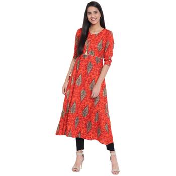 Orange printed cotton kurtas-and-kurtis 1