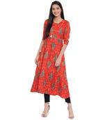 Orange printed cotton kurtas-and-kurtis