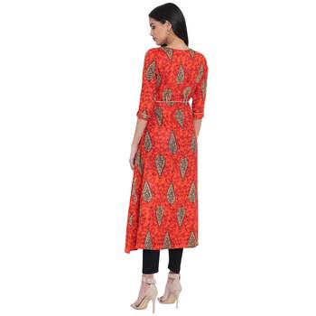 Orange printed cotton kurtas-and-kurtis 2