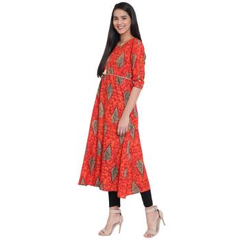 Orange printed cotton kurtas-and-kurtis 3